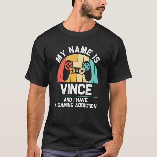 T-shirt Vince Nom Personnalisé Funny Jeu Geek Anniversaire (Devant)