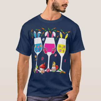 T-shirt Vins Floraux Lunettes Lapin de Pâques Lapin Alcool