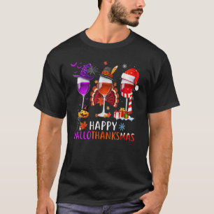 T-shirt Vins Verre Thankgiving Happy Hallothanksmas Hall