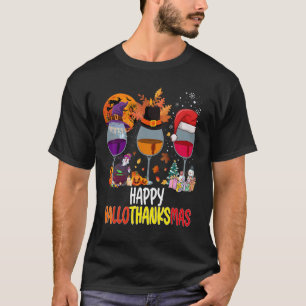 T-shirt Vins Verre Thankgiving Joyeux Hallothanksmas 2