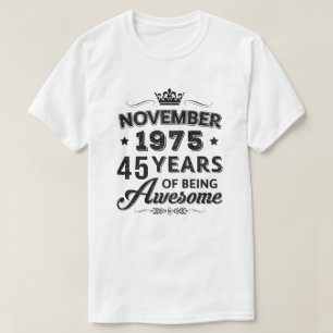 T-shirt Vintage 1975 Novembre 45E Cadeau D'Anniversaire En