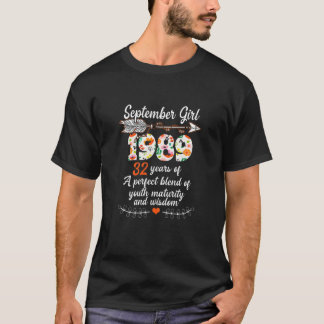 T-shirt Vintage 1989 Floral Birthday Girl Né En Septembre