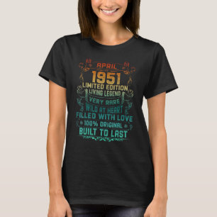 T-shirt Vintage 71 Ans Avril 1951 71e Anniversaire
