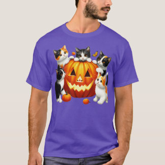 T-shirt Vintage 90s Chat Citrouille Halloween rétro floral