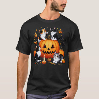 T-shirt Vintage 90s Chat Citrouille Halloween rétro floral