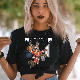T-shirt Vintage AI Art "Reindeer" Basketball Player Dunk
