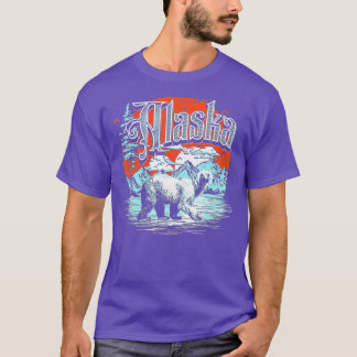 T-shirt Vintage Alaska Extérieur Rétro Ours Polaire & Mont
