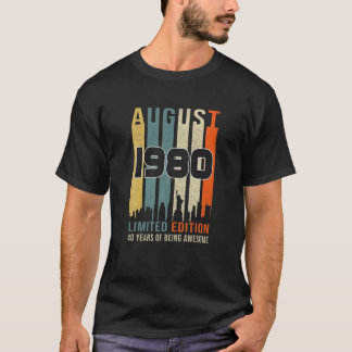 T-shirt Vintage Août 1980 Conçoit 40 Ans Anniversaire Pour