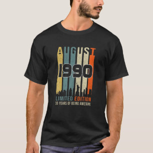 T-shirt Vintage Août 1990 Conçoit 30 Ans Anniversaire Pour