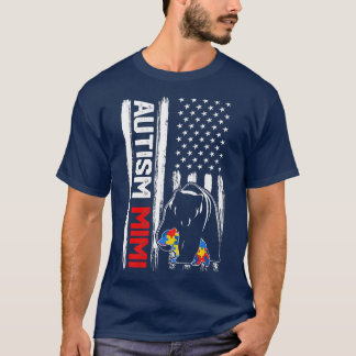T-shirt Vintage Autism Mimi Bear American Flag Awareness F