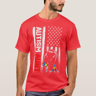 T-shirt Vintage Autisme Tante Ours American Flag Awareness