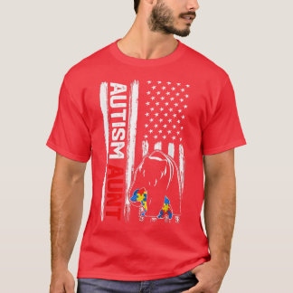 T-shirt Vintage Autisme Tante Ours American Flag Awareness