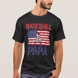 T-shirt Vintage Baseball Papa Player American Flag Father'