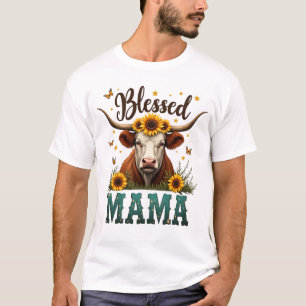 T-shirt Vintage Blessed Mama Highland Cow Tournesol Wester