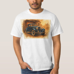 T-shirt Vintage Blue Voiture Classique Aquarelle – Aut Éte