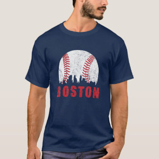 T-shirt Vintage Boston Skyline Baseball Throwback Pour Rou