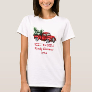 T-shirt Vintage Camion Rouge Famille Noël Femmes