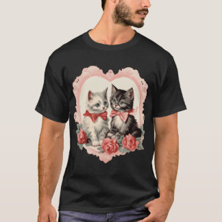 T-shirt Vintage Cats Retro Cute Cat Floral Art Pattern Pin