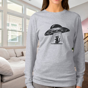 T-shirt Vintage Chat Noir Bateau Spatial UFO Drôle