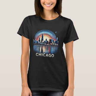T-shirt Vintage Chicago Illinois City Skyline Chemise Homm