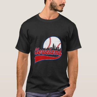 T-shirt Vintage Cleveland City Downtown Skylines Baseball