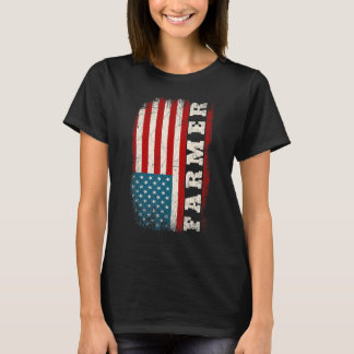 T-shirt Vintage Distressed American US Flag Farming Patrio