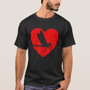 T-shirt Vintage Dragonfly Red Heart Animal Valentines Da