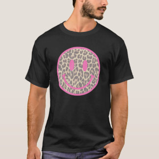 T-shirt Vintage Empreinte de léopard Rétro Smiley Face 80'