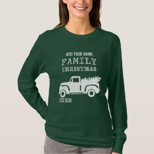 T-shirt Vintage Famille Arbre de Noël Camion Nom personnal