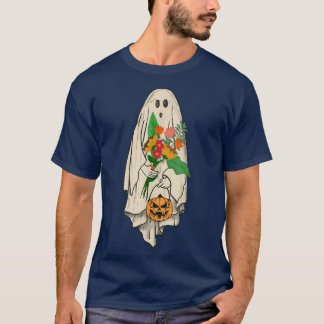 T-shirt Vintage Fantôme Floral Cute Graphisme Halloween Éf