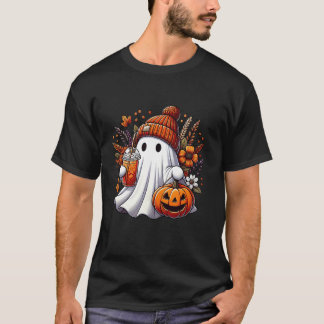 T-shirt Vintage Floral Cute Ghost Citrouille Halloween Gho