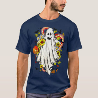 T-shirt Vintage Floral Ghost mignonne Halloween Boo Funny 
