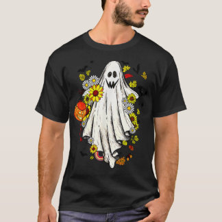 T-shirt Vintage Floral Ghost mignonne Halloween Boo Funny 