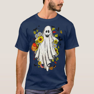T-shirt Vintage Floral Ghost mignonne Halloween Boo Funny 