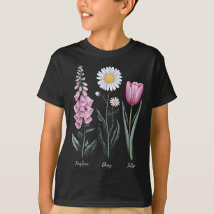 T-shirt Vintage Floral Plante Foxglove Daisy Tulip Flower