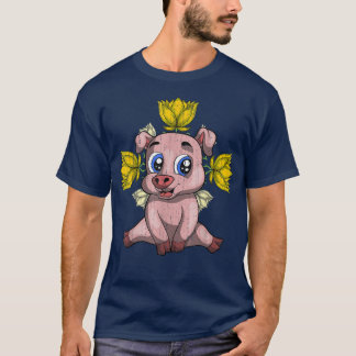 T-shirt Vintage Flowers Cute Piglet Farm Animal Lover Farm