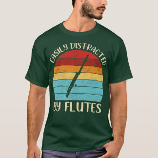 T-shirt Vintage Flute Music Lover Easily Distracted By Flu