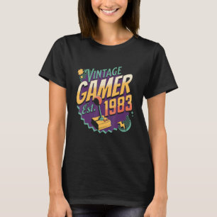 T-shirt Vintage Gamer 1983 Joystick Rétro Ancien Jeu
