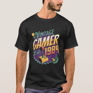 T-shirt Vintage Gamer 1984 Joystick Rétro École Ancienne J