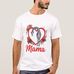 T-shirt vintage girafe maman cœur floral Design_1