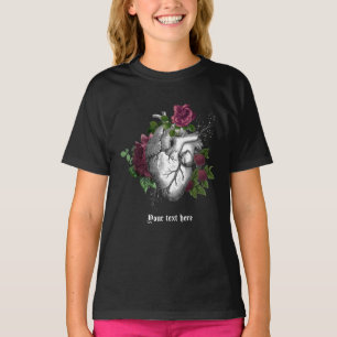 T-shirt Vintage gothique floral burgundy coeur