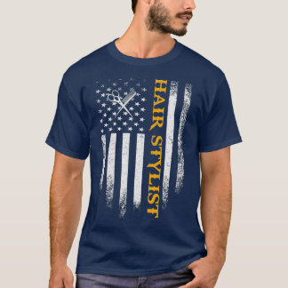 T-shirt Vintage Hair Styliste Drapeau américain Patriotiqu