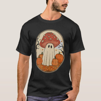 T-shirt Vintage Halloween Chat Fantôme Champignons T Chemi