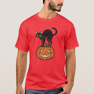 T-shirt Vintage Halloween Chat noir et Citrouille Retro De