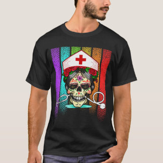 T-shirt Vintage Halloween infirmière crâne en sucre blanc