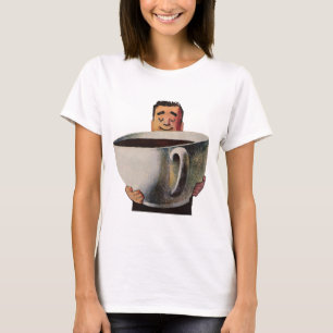 T-shirt Vintage Happy Man Boire la Coupe Géante de Café