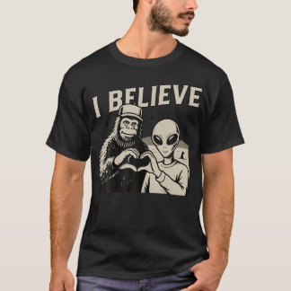T-shirt Vintage I Believe Funny Bigfoot Alien Loch Ness Cr