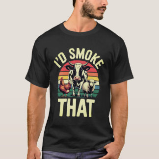 T-shirt Vintage I'd Smoke That Funny Retro BBQ Meat Smoker