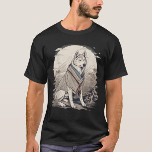 T-shirt Vintage japonais Art Samurai Sibérie Husky Chien T