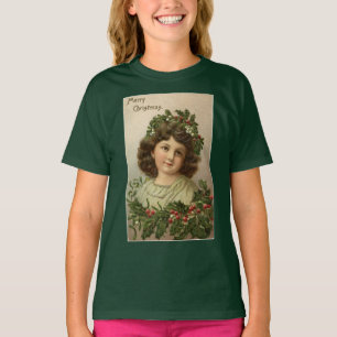 T-shirt Vintage Jeune Dame Noël Holly Fille